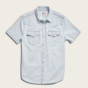 NWT New Tecovas Men's Denim Short Sleeve Pearl Snap Shirt M Medium